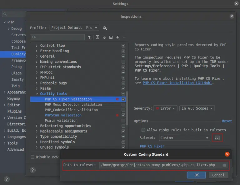 CS Fixer selected validation