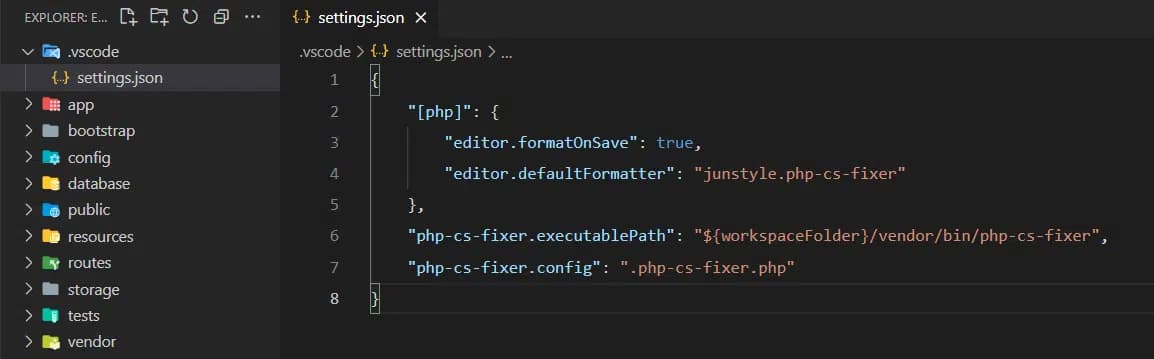 Configured VS code settings