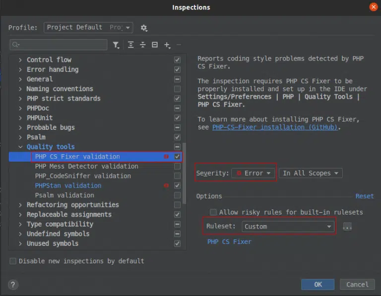 PHP CS fixer validation